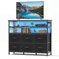 JIOABL TV Stand with 6 Fabric Drawers & Power Outlet, LED TV Console with USB & Type-C, Storage Dresser for Living Room