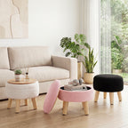 JIOABL Ottoman with Storage, 350lbs Capacity, Soft Teddy Fabric, Round Footrest, Wooden Legs, for Living Room & Bedroom