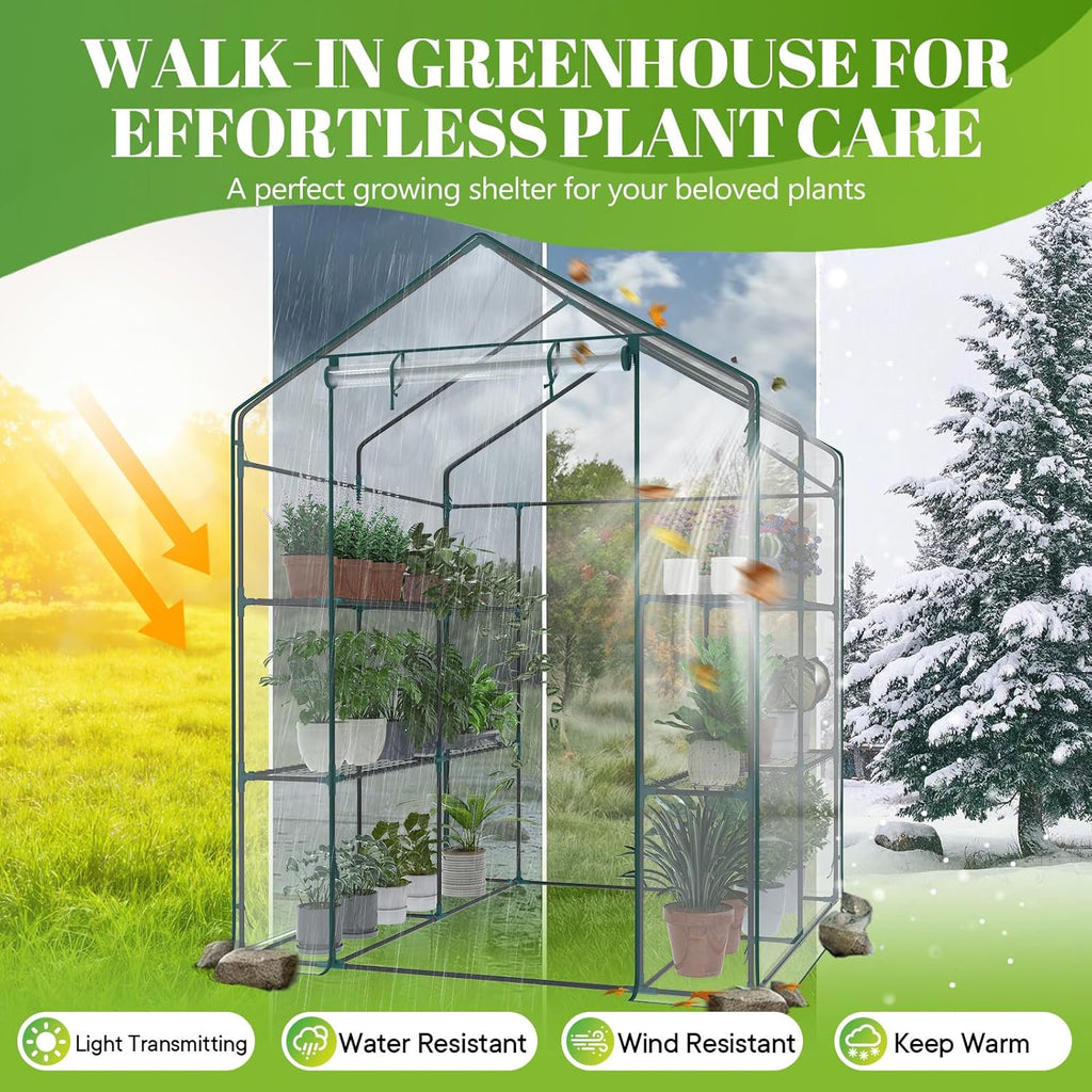 JIOABL Greenhouse with PE Cover, Portable Plant Grow House with Zipper Door & Steel Frame for Indoor Outdoor Garden