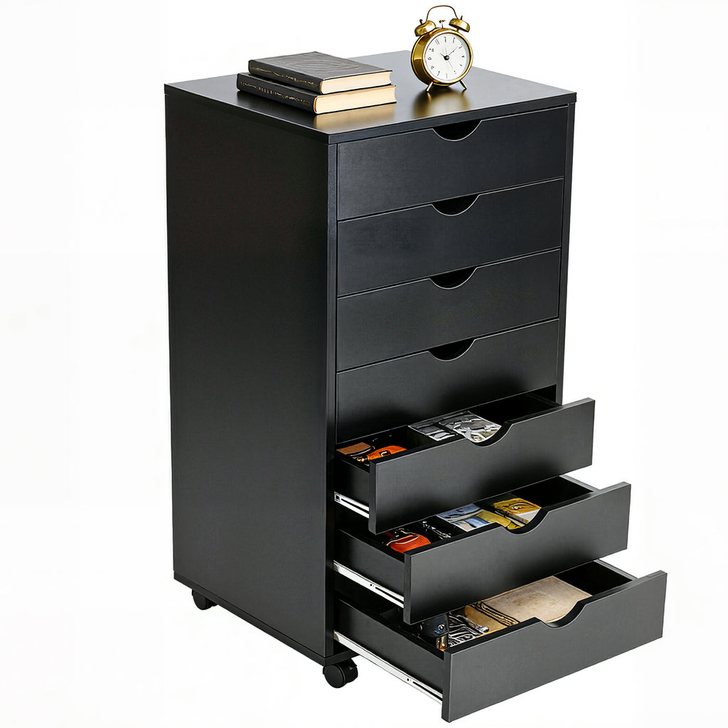 JIOABL 3-Drawer File Cabinet, Lateral Mobile Filing Cabinet Wood Storage Organizer with Wheels, Printer Stand & Open Shelves for Home Office
