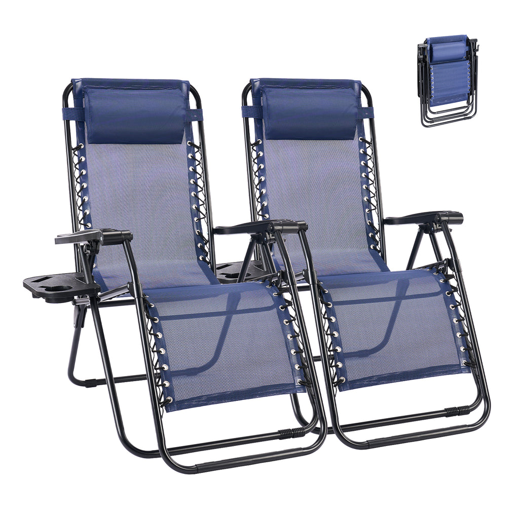 JIOABL 2pcs Adjustable Zero Gravity Chair with Pillow and Cup Holder,Patio Outdoor Foldable Lawn Lounge Chairs, Metal