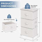 JIOABL Dresser Storage with 3 Drawers, Fabric Tower, Vertical Storage Unit with Wheels & Adjustable Handles for Bedroom, Closet, Office