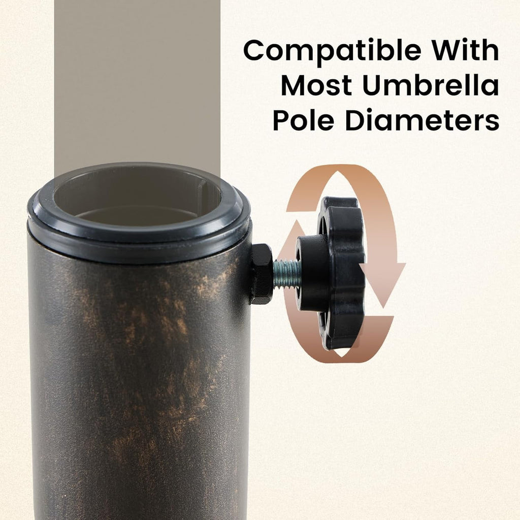 JIOABL Patio Umbrella Base with 2 Removable Pole Adapters, Heavy Duty Resin & Iron Stand, Waterproof, UV-Resistant, Adjustable