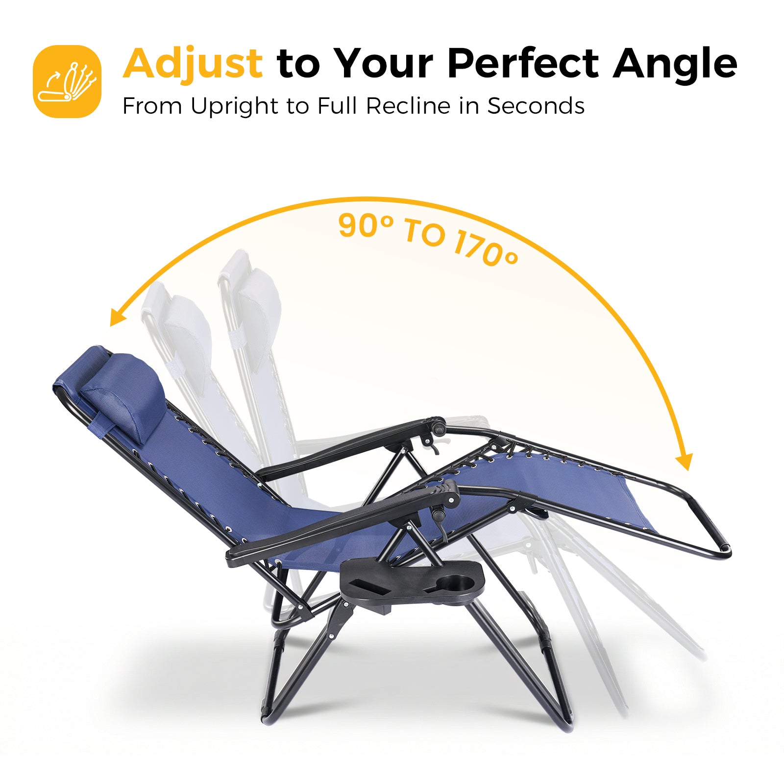 JIOABL 2pcs Adjustable Zero Gravity Chair with Pillow and Cup Holder,Patio Outdoor Foldable Lawn Lounge Chairs, Metal