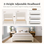 JIOABL Upholstered Platform Bed Frame with Adjustable Headboard, Teddy Fleece Fabric, No Box Spring Needed, White