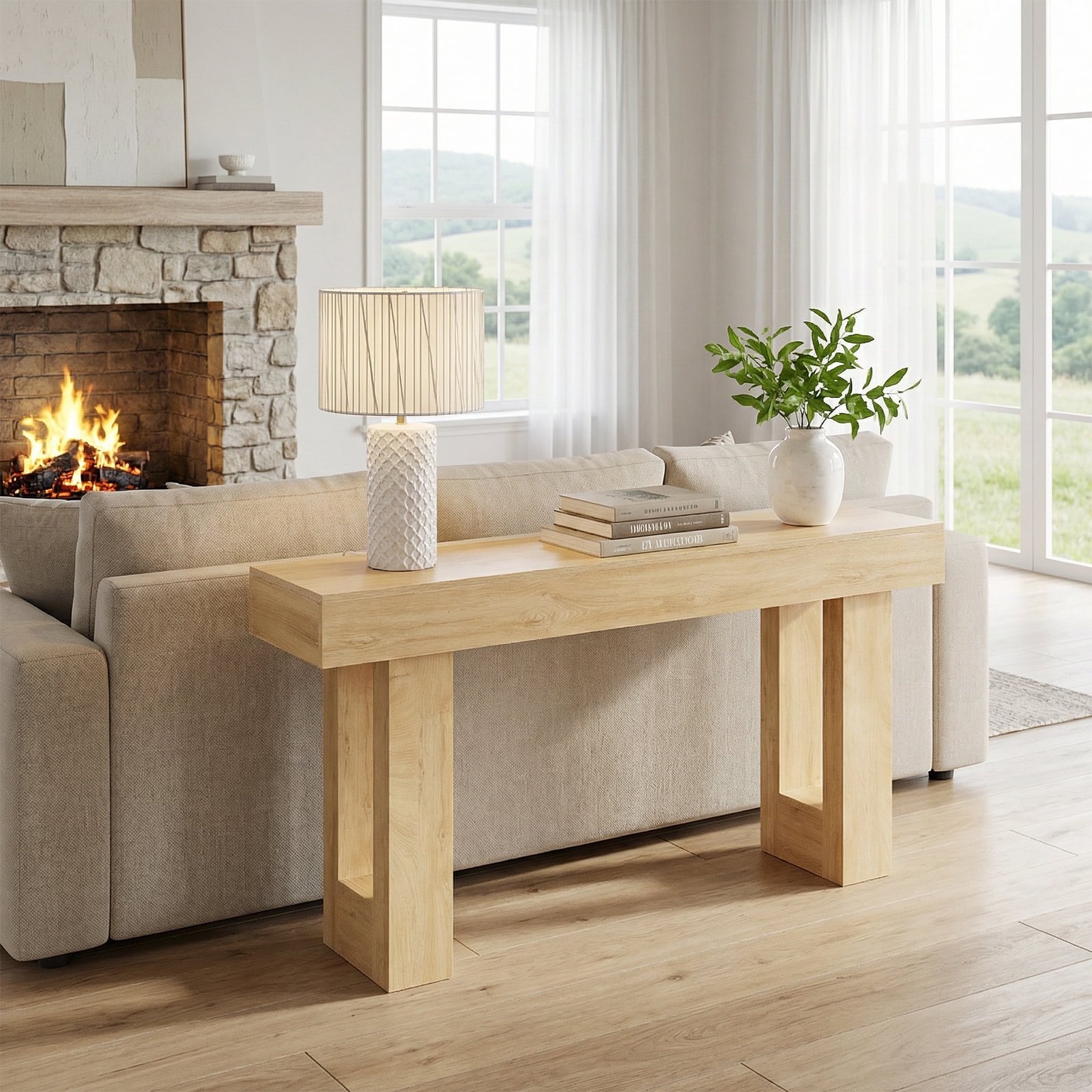 JIOABL 63" Farmhouse Console Table, Narrow Sofa Table Behind Couch, Wooden Entryway Accent Table, for Foyer, Hallway & Living Room