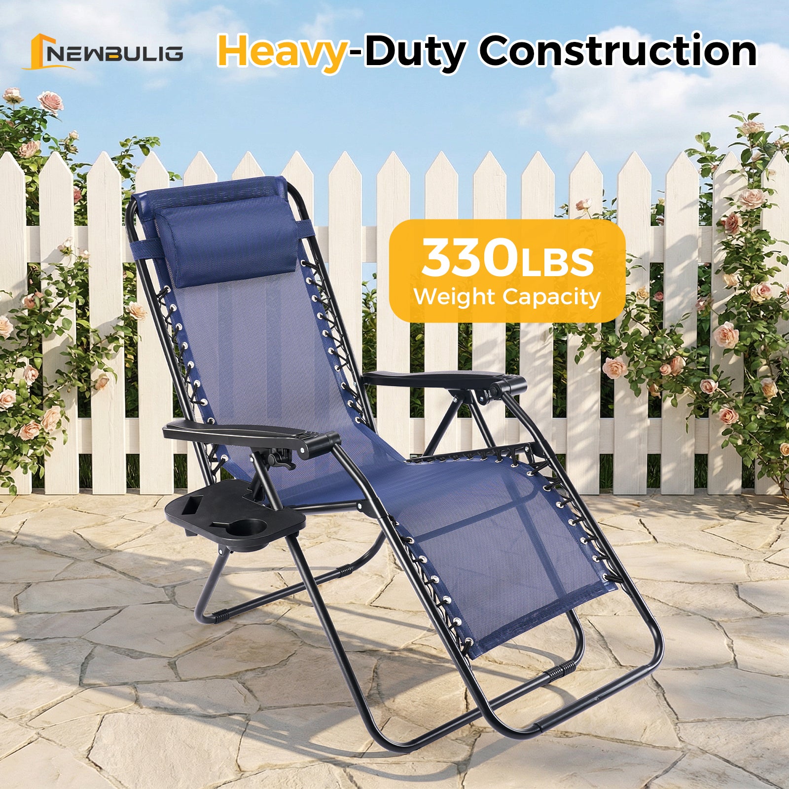 JIOABL 2pcs Adjustable Zero Gravity Chair with Pillow and Cup Holder,Patio Outdoor Foldable Lawn Lounge Chairs, Metal