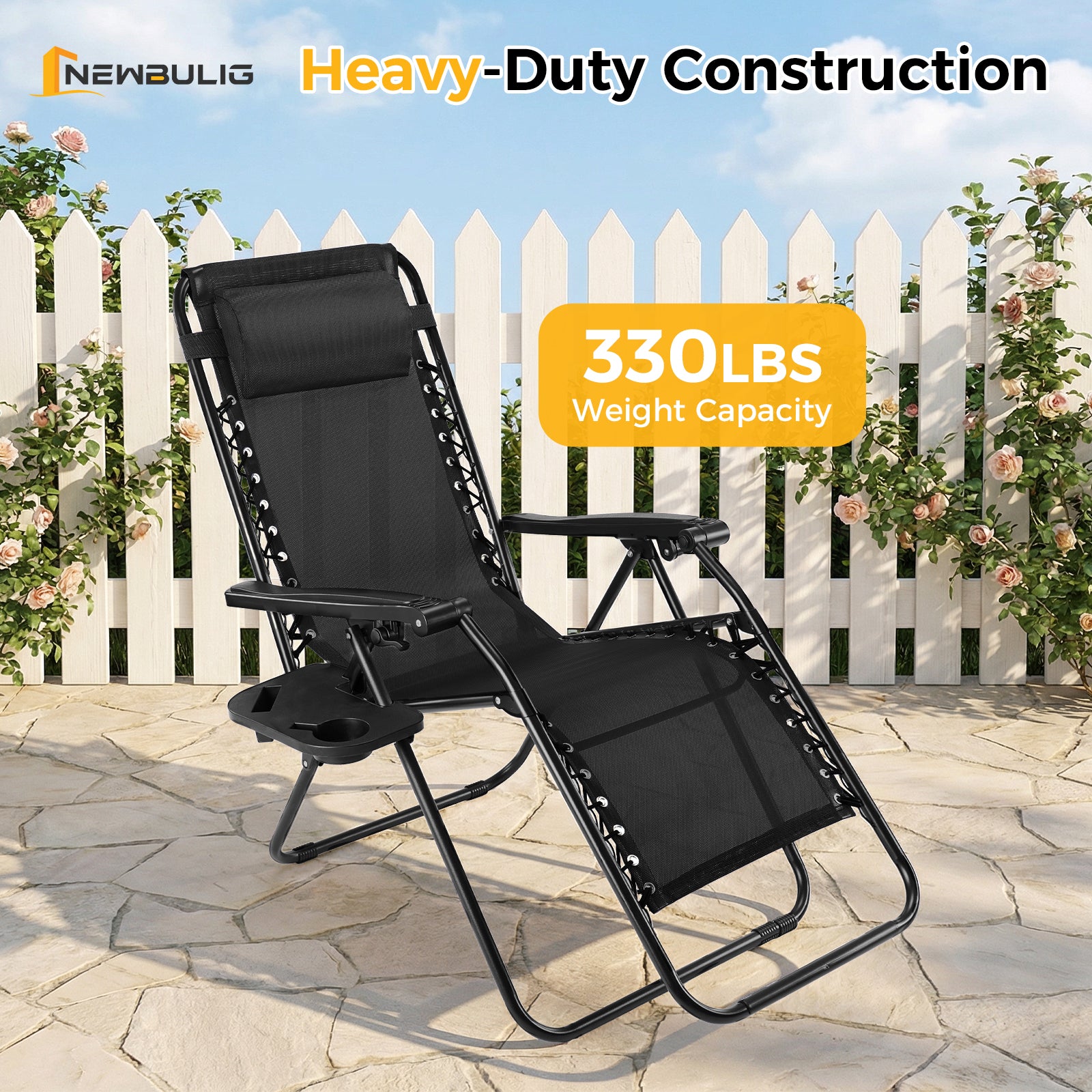 JIOABL 2pcs Adjustable Zero Gravity Chair with Pillow and Cup Holder,Patio Outdoor Foldable Lawn Lounge Chairs, Metal