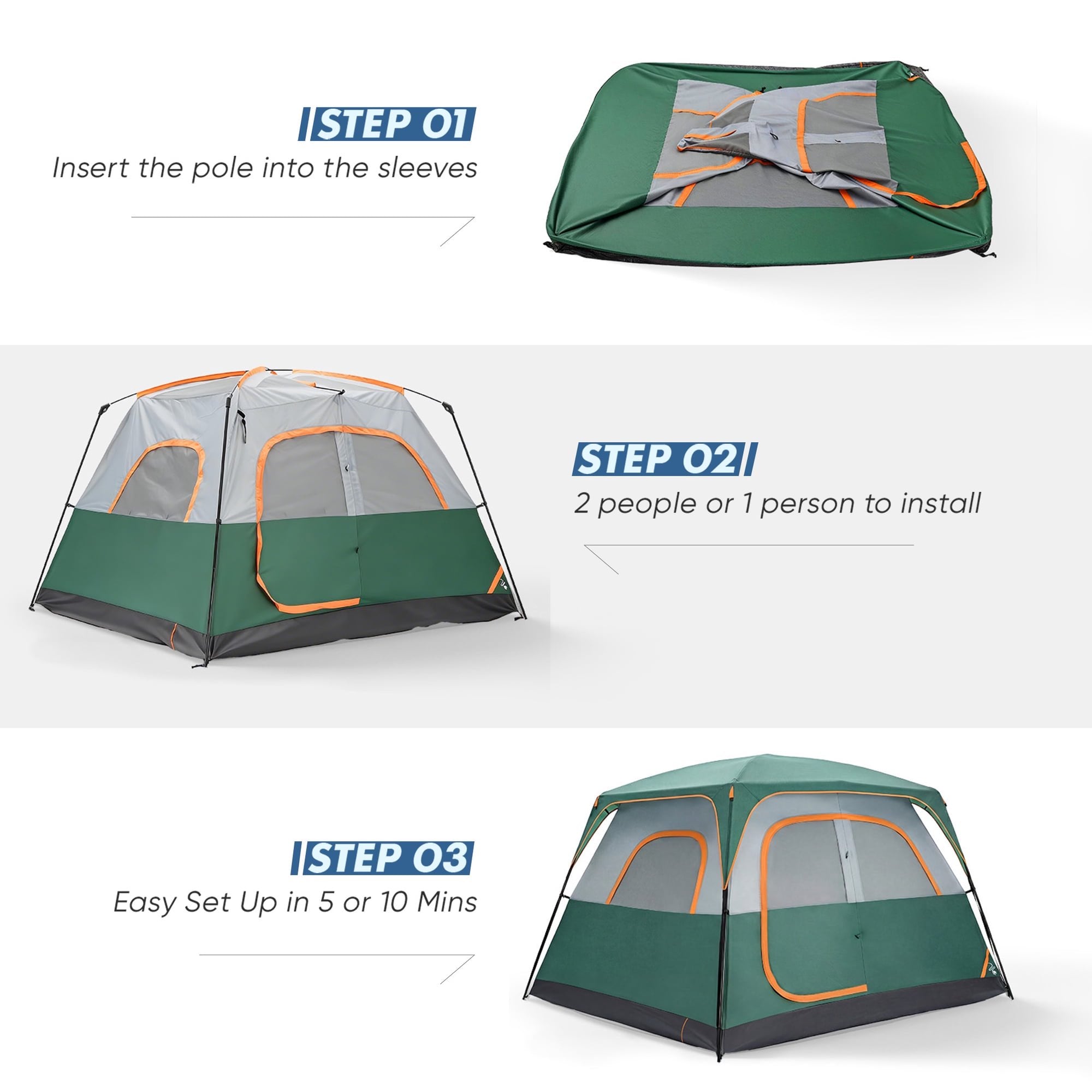 JIOABL 6 Person Camping Tent with Rainfly, Waterproof Polyester, Easy Setup, Portable with Carry Bag, Stakes & Ropes for Outdoor Camping