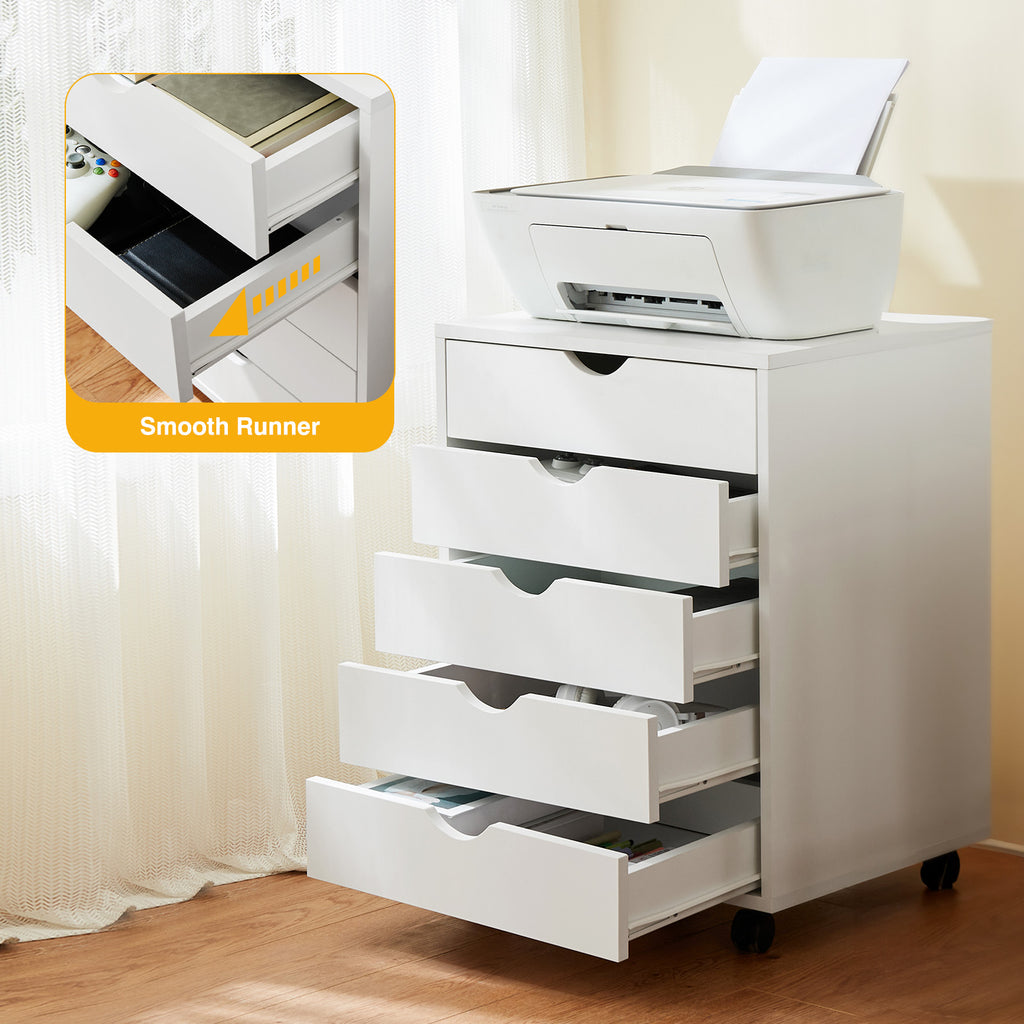 JIOABL 3-Drawer File Cabinet, Lateral Mobile Filing Cabinet Wood Storage Organizer with Wheels, Printer Stand & Open Shelves for Home Office