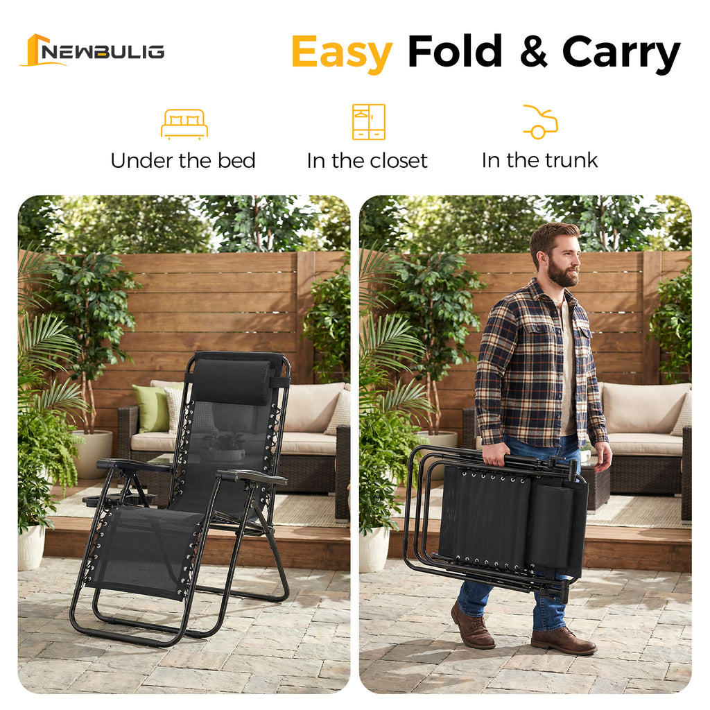 JIOABL 2pcs Adjustable Zero Gravity Chair with Pillow and Cup Holder,Patio Outdoor Foldable Lawn Lounge Chairs, Metal