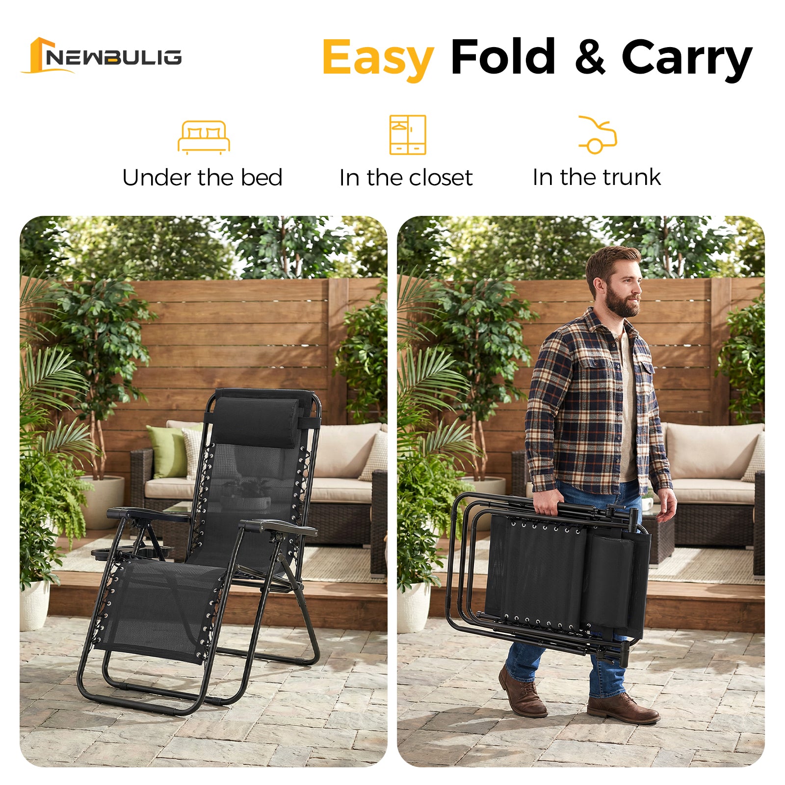 JIOABL 2pcs Adjustable Zero Gravity Chair with Pillow and Cup Holder,Patio Outdoor Foldable Lawn Lounge Chairs, Metal