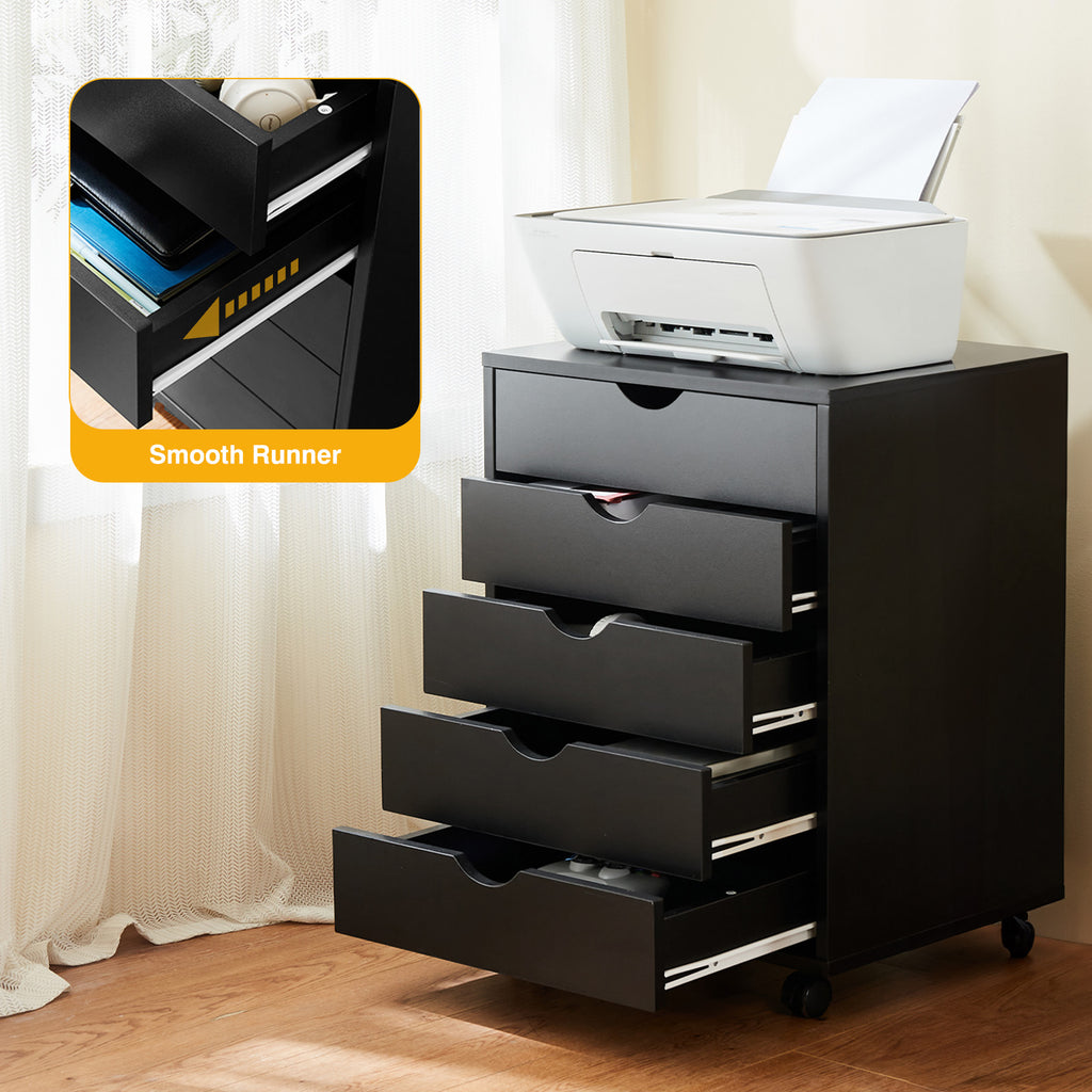 JIOABL 3-Drawer File Cabinet, Lateral Mobile Filing Cabinet Wood Storage Organizer with Wheels, Printer Stand & Open Shelves for Home Office