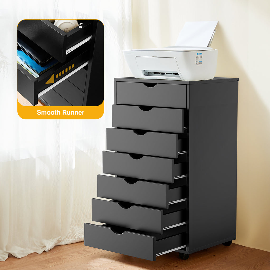 JIOABL 3-Drawer File Cabinet, Lateral Mobile Filing Cabinet Wood Storage Organizer with Wheels, Printer Stand & Open Shelves for Home Office