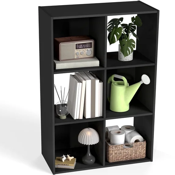 JIOABL 6 Cube Storage Organizer, Open Bookshelf with 3 Removable Back Panels for Living Room, Bedroom, Home Office，36"L x 11.6"W x 24" H, Black