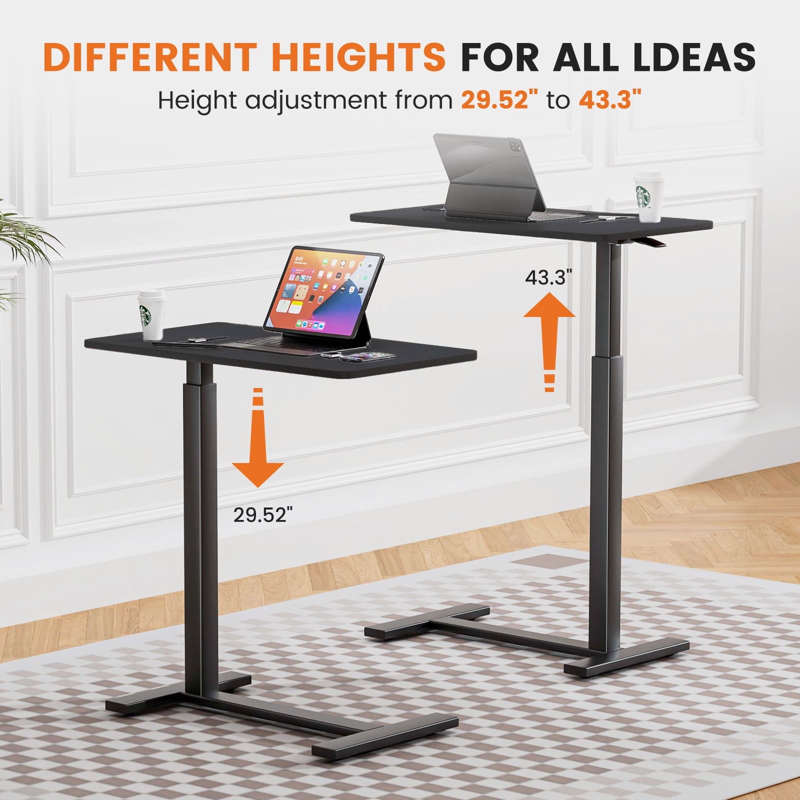 JIOABL Adjustable Overbed Bedside Table with Hidden Wheels for Hospital