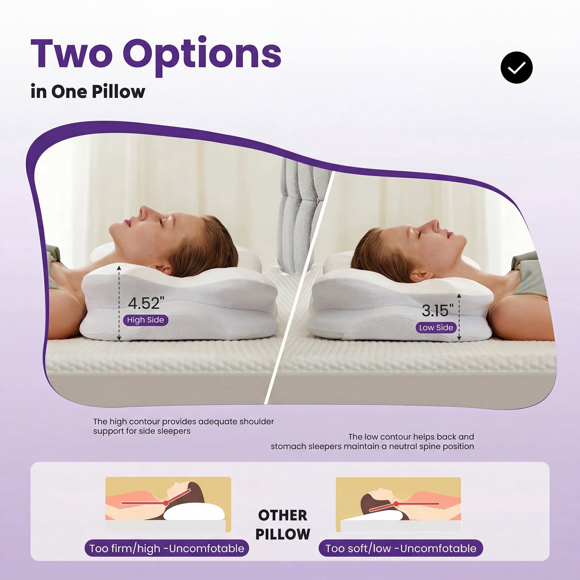 JIOABL Cervical Memory Foam Pillow, Contour Design with 2 Heights, Breathable Cover, Neck Support for Side Back Sleepers