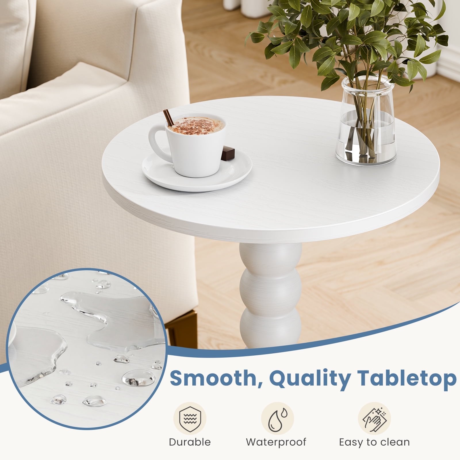 JIOABL Round Side Table, Small End Table with Waterproof MDF & Solid Wood Leg, Compact Space-Saving Accent Table for Living Room, Bedroom or Corners