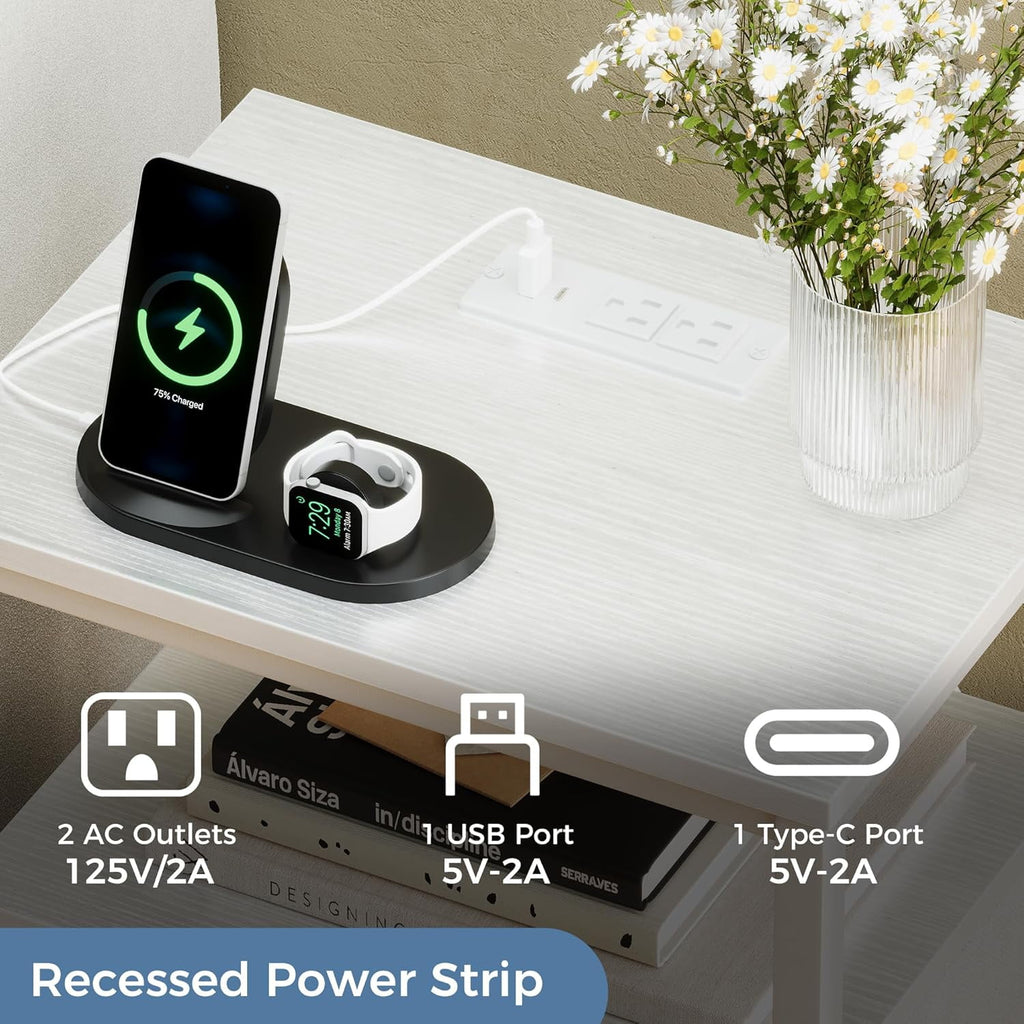 JIOABL Nightstand with USB & Type-C Charging, Fabric Drawers, Metal Frame