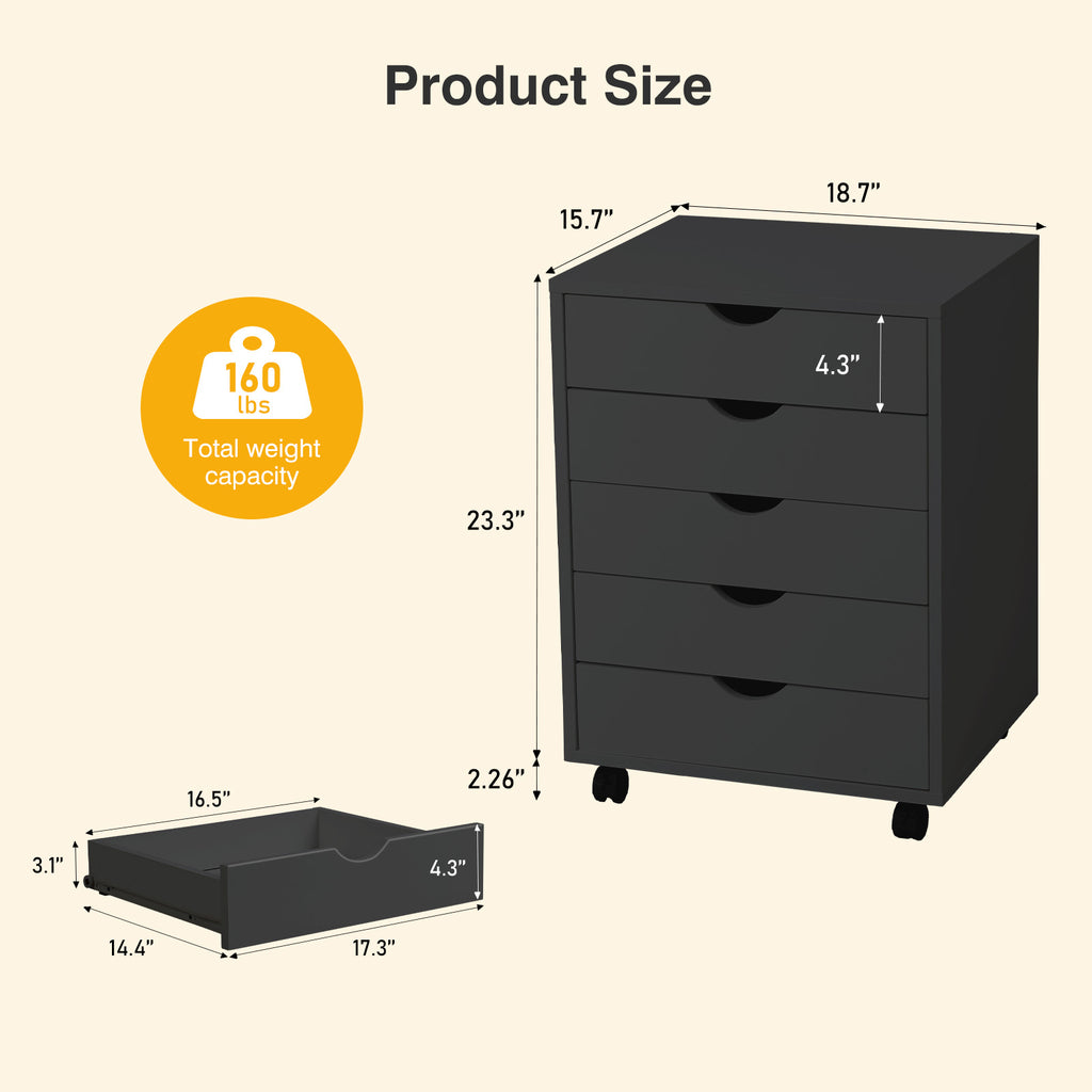 JIOABL 3-Drawer File Cabinet, Lateral Mobile Filing Cabinet Wood Storage Organizer with Wheels, Printer Stand & Open Shelves for Home Office
