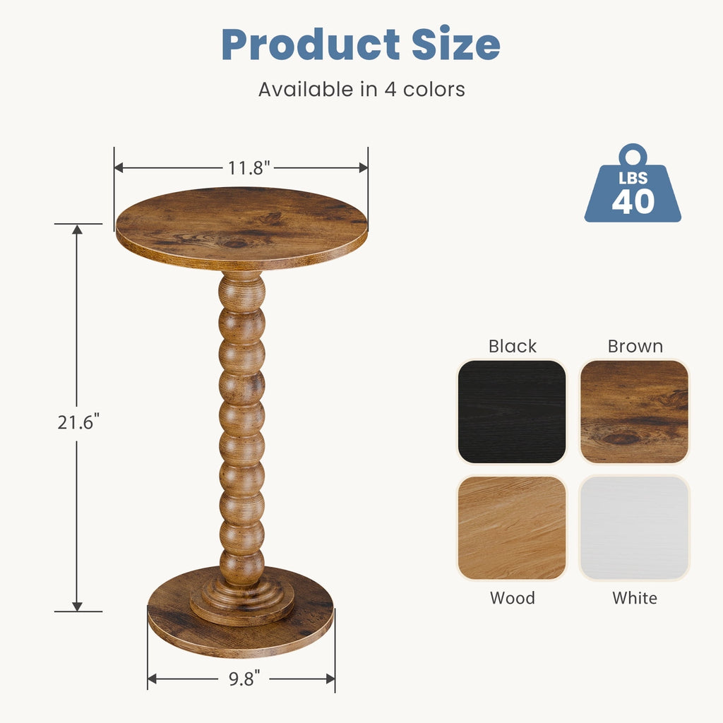 JIOABL Round Side Table, Small End Table with Waterproof MDF & Solid Wood Leg, Compact Space-Saving Accent Table for Living Room, Bedroom or Corners