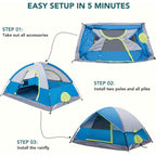 JIOABL Dome Camping Tent, Waterproof Polyester with Rainfly, Easy Setup, Ventilated Windows & Skylights, Portable Backpacking Tent