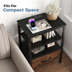 JIOABL Nightstand with USB & Type-C Charging, Fabric Drawers, Metal Frame