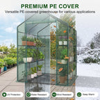JIOABL 3-Tier Walk-In Greenhouse with PE Cover, Roll-Up Zipper Door & Side Windows, Steel Frame, Outdoor Plant Greenhouse for Garden, Patio, Green
