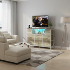 JIOABL TV Stand with  Fabric Drawers & Power Outlet, LED TV Console with USB & Type-C, Storage Dresser for Living Room