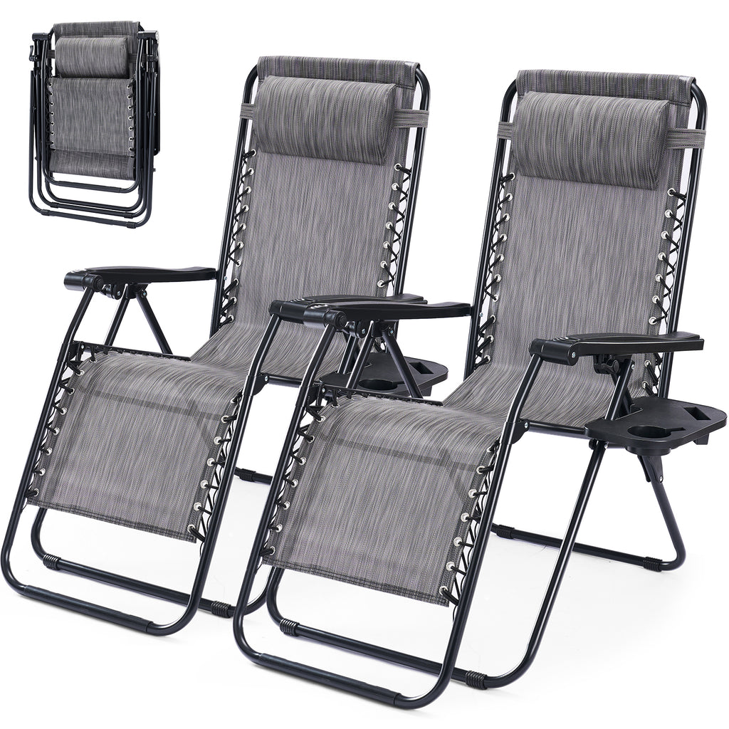 JIOABL 2pcs Adjustable Zero Gravity Chair with Pillow and Cup Holder,Patio Outdoor Foldable Lawn Lounge Chairs, Metal