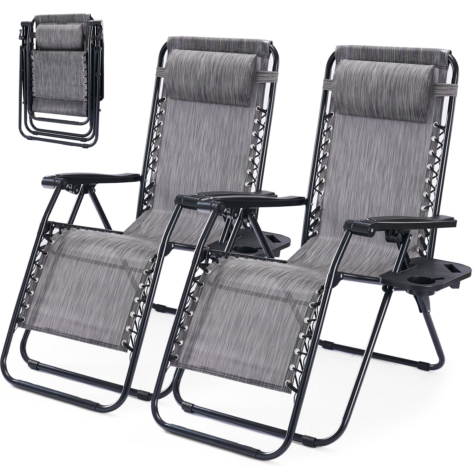 JIOABL 2pcs Adjustable Zero Gravity Chair with Pillow and Cup Holder,Patio Outdoor Foldable Lawn Lounge Chairs, Metal