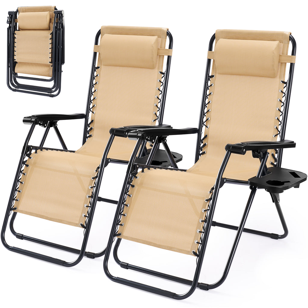 JIOABL 2pcs Adjustable Zero Gravity Chair with Pillow and Cup Holder,Patio Outdoor Foldable Lawn Lounge Chairs, Metal