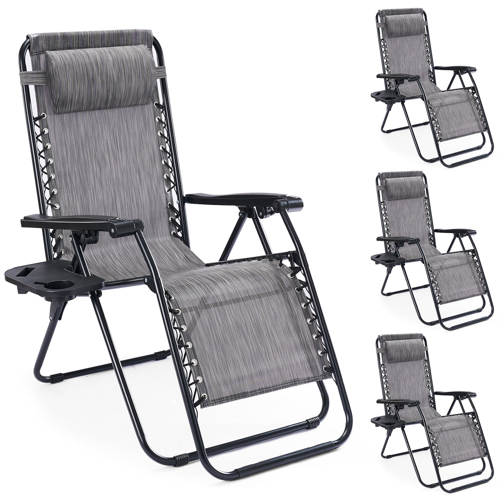 JIOABL 2pcs Adjustable Zero Gravity Chair with Pillow and Cup Holder,Patio Outdoor Foldable Lawn Lounge Chairs, Metal