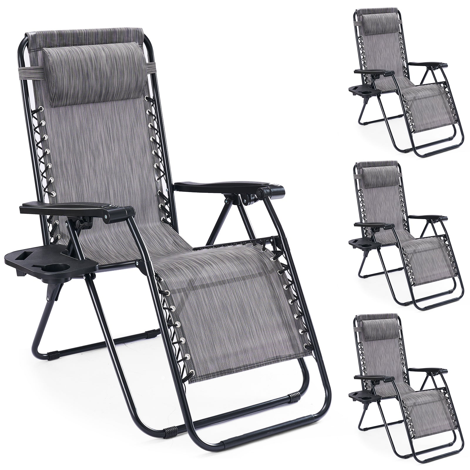 JIOABL 2pcs Adjustable Zero Gravity Chair with Pillow and Cup Holder,Patio Outdoor Foldable Lawn Lounge Chairs, Metal