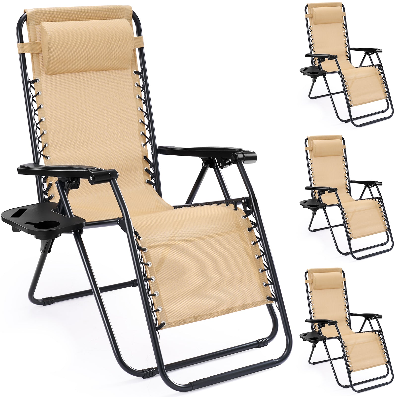JIOABL 2pcs Adjustable Zero Gravity Chair with Pillow and Cup Holder,Patio Outdoor Foldable Lawn Lounge Chairs, Metal