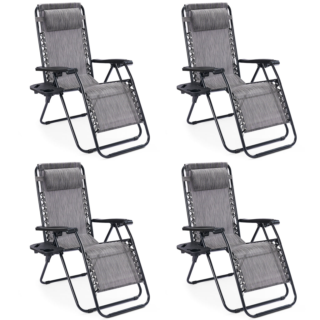 JIOABL 2pcs Adjustable Zero Gravity Chair with Pillow and Cup Holder,Patio Outdoor Foldable Lawn Lounge Chairs, Metal