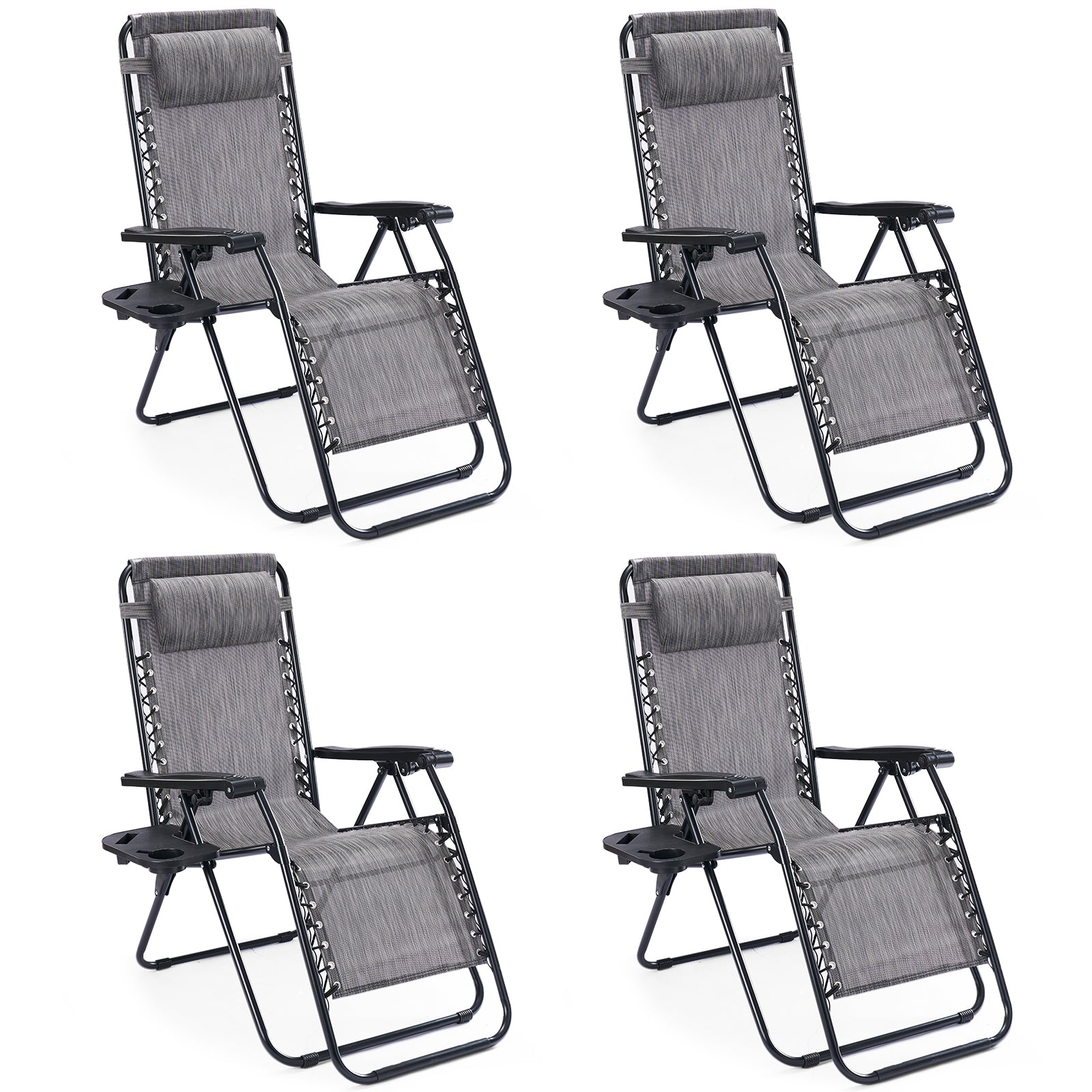 JIOABL 2pcs Adjustable Zero Gravity Chair with Pillow and Cup Holder,Patio Outdoor Foldable Lawn Lounge Chairs, Metal