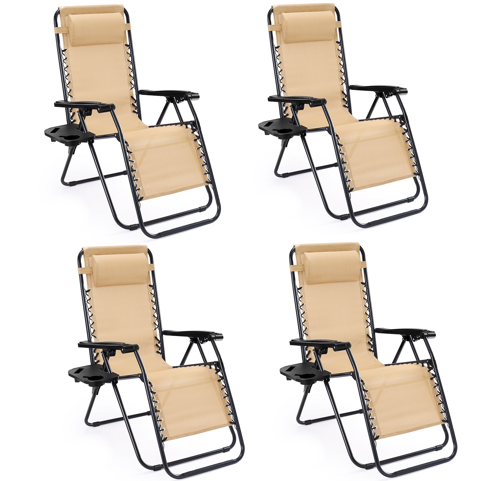 JIOABL 2pcs Adjustable Zero Gravity Chair with Pillow and Cup Holder,Patio Outdoor Foldable Lawn Lounge Chairs, Metal