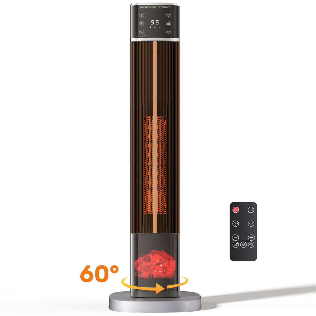 JIOABL Tall Tower Flame Heater | 1500W, 4 Functions, 3s Quick Heat, 2 Heat Settings, Low Noise, Oscillation & Timer