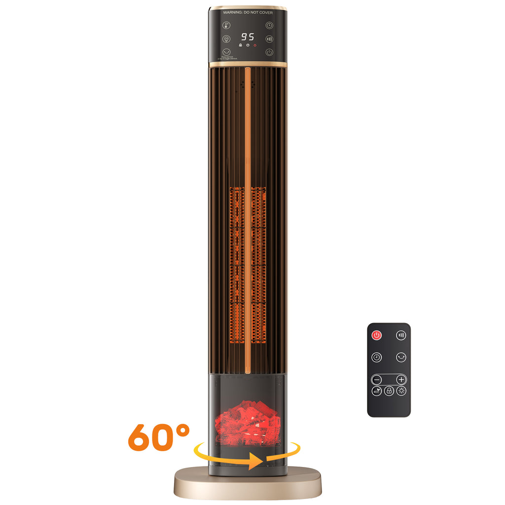JIOABL Tall Tower Flame Heater | 1500W, 4 Functions, 3s Quick Heat, 2 Heat Settings, Low Noise, Oscillation & Timer