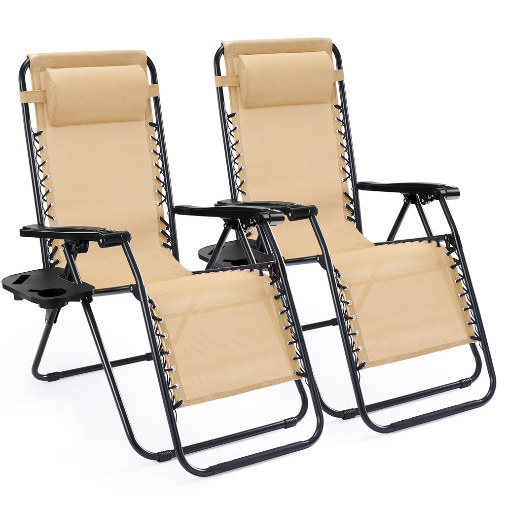 JIOABL 2pcs Adjustable Zero Gravity Chair with Pillow and Cup Holder,Patio Outdoor Foldable Lawn Lounge Chairs, Metal