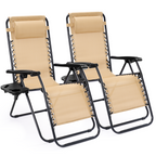 JIOABL 2pcs Adjustable Zero Gravity Chair with Pillow and Cup Holder,Patio Outdoor Foldable Lawn Lounge Chairs, Metal