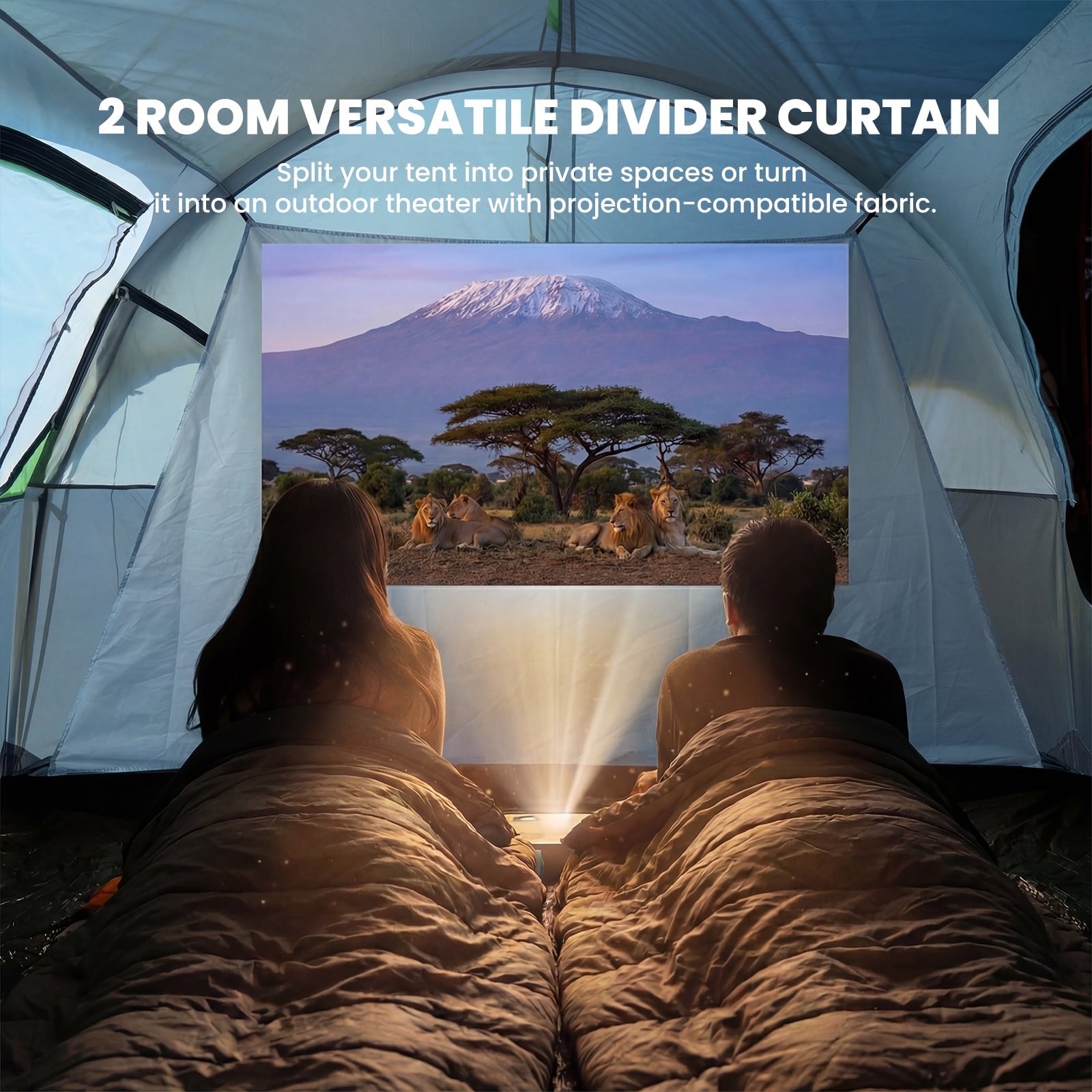 JIOABL 8 Person Camping Tent with Room Divider, Waterproof Polyester, Easy Setup, Portable with Carry Bag, Stakes & Ropes for Outdoor Camping