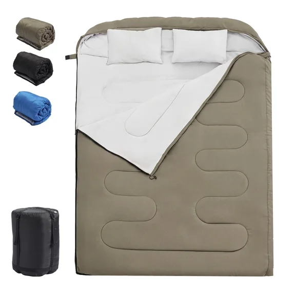 JIOABL Double Sleeping Bag 2 Person Queen Size All Season Waterproof Camping Hiking Backpacking, Black