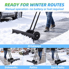 JIOABL 36 inch Snow Pusher with Wheels, Galvanized Steel Snow Plow, Adjustable Blade Angle & Handle for Driveway, Sidewalk & Walkway