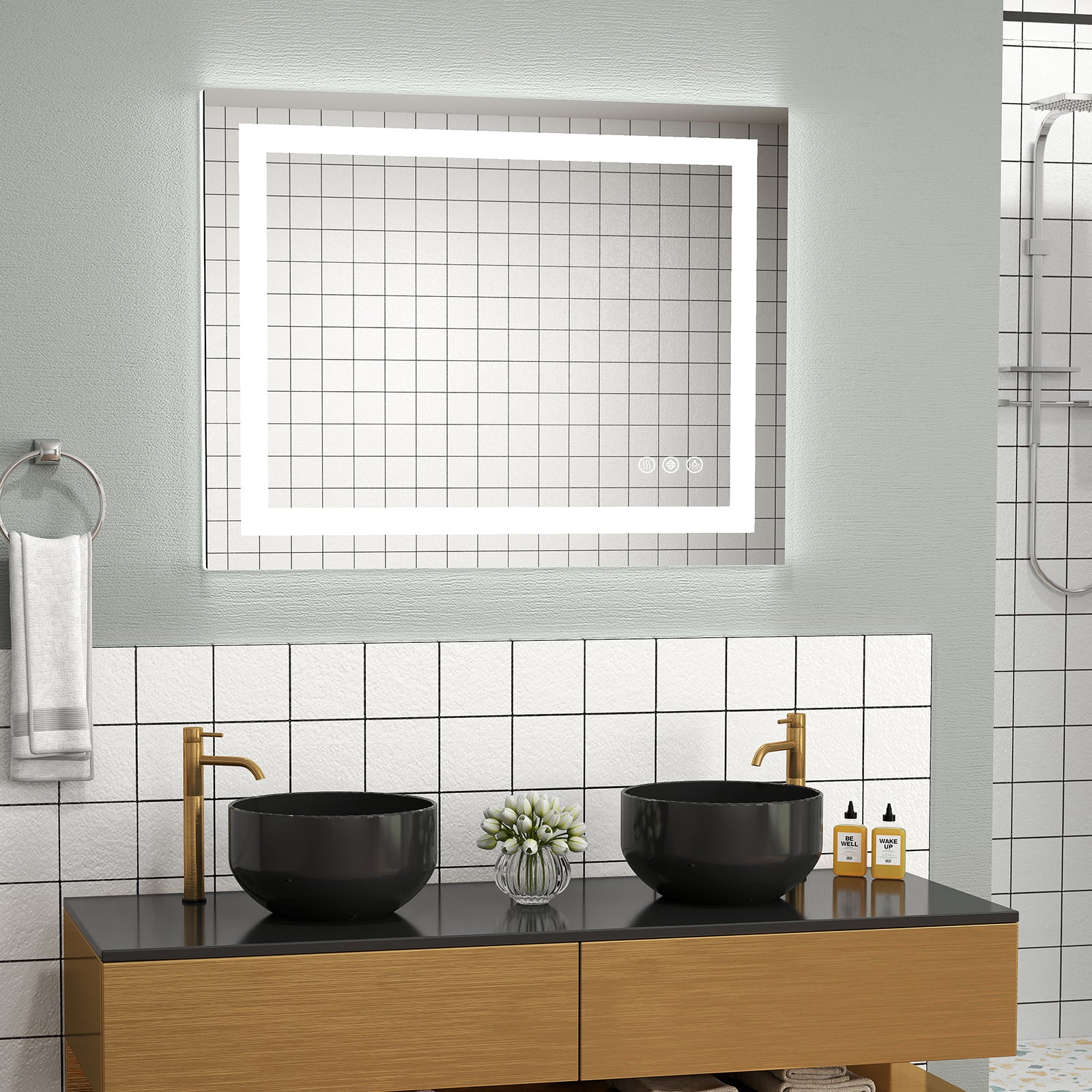 JIOABL LED Bathroom Mirror with Stepless Dimmable Wall Mirrors with Anti-Fog, Vanity Mirror with 3 Color Modes, Shatter-Proof, Bathroom Mirror with LED Lights
