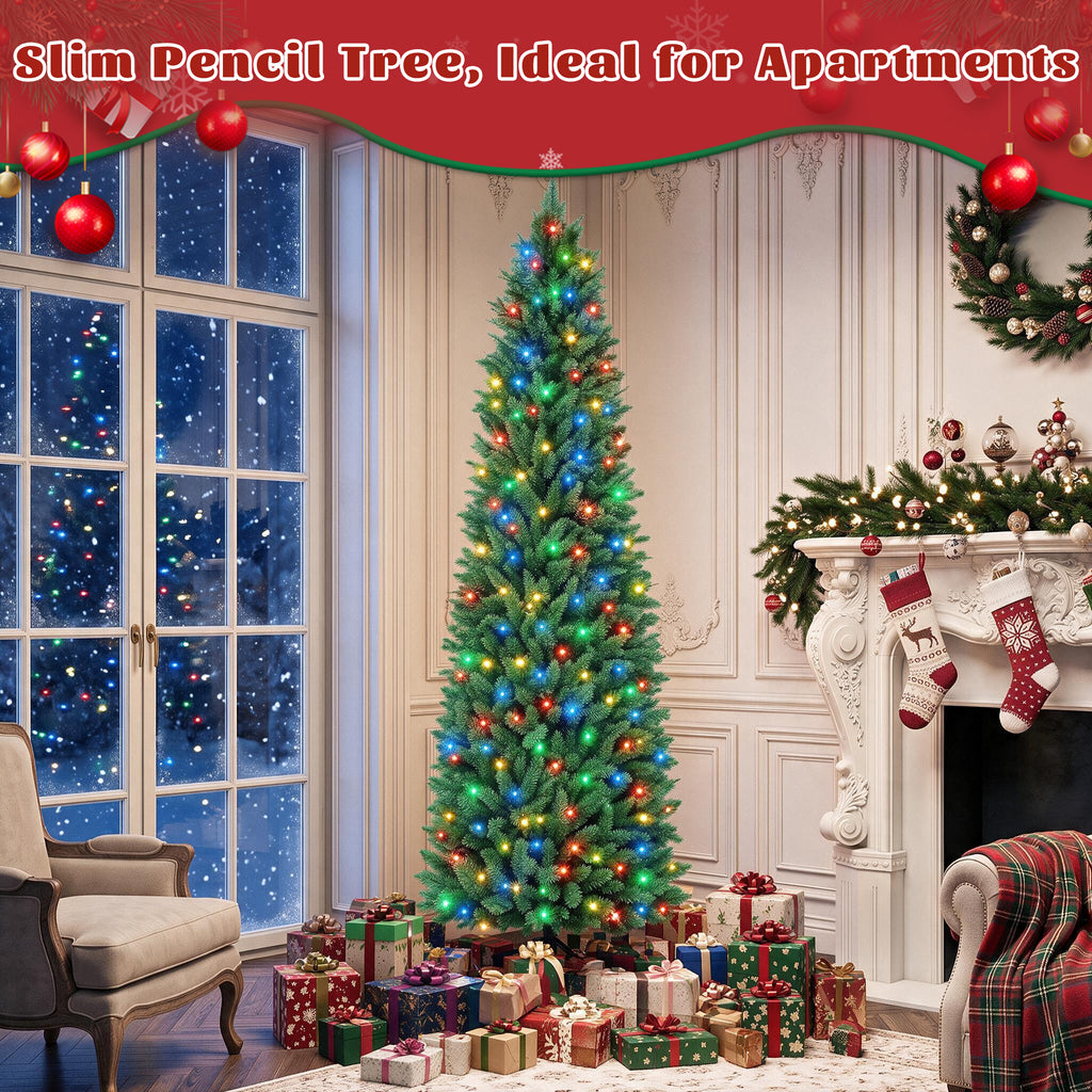 JIOABL Pre-Lit Fraser Fir Pencil Artificial Christmas Tree, Premium Multicolor LED Lights