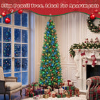 JIOABL Pre-Lit Fraser Fir Pencil Artificial Christmas Tree, Premium Multicolor LED Lights