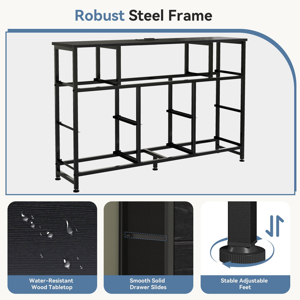 JIOABL TV Stand with 8 Fabric Drawers & Power Outlet, LED TV Console with USB & Type-C, Storage Dresser for Living Room