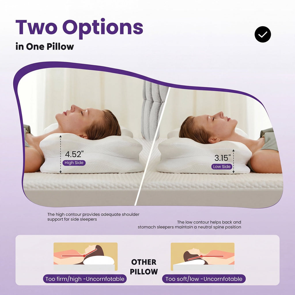 JIOABL Cervical Memory Foam Pillow, Contour Design with 2 Heights, Breathable Cover, Neck Support for Side Back Sleepers